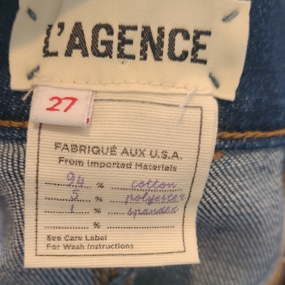 L'Agence Blue Rachel Slim High Rise Distressed Ripped Cropped Jeans Size 27 - Picture 7 of 8